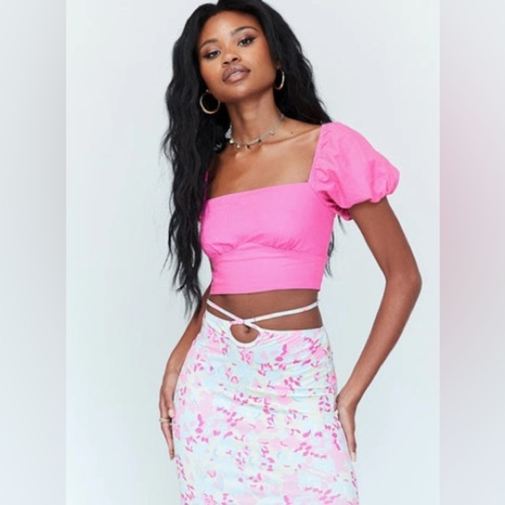 Princess Polly Raphael Puff Sleeve Crop Top in Pink with Tie Back, Size 0 - Picture 10 of 10